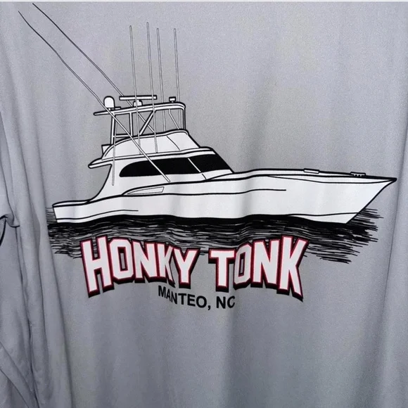 Honky Tonk Manteo NC Scarborough Boatworks Long Sleeve Fishing Shirt Gray Size M - Picture 4 of 6